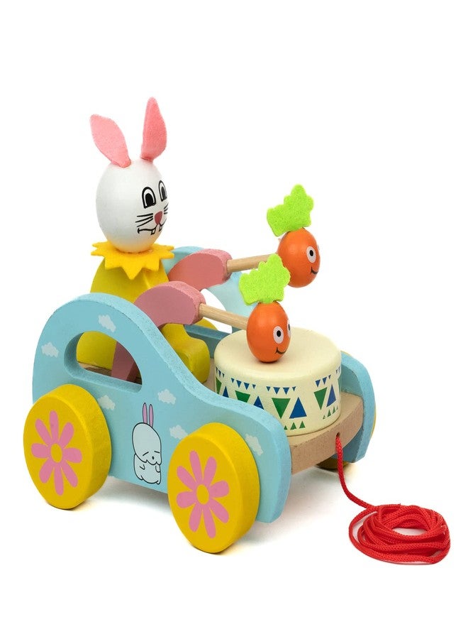 TOOLART® Wooden Drum Musical Pull Along Toy, Baby Early Walking Pull Toy, Rope Toy for Babies, Walking Toy Vehicle for Babies Wood, Multi Color (Pack of 1) (Bunny) (Color May Vary) - Image 1